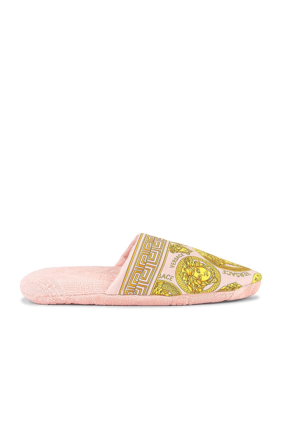 Image 1 of VERSACE Medusa Amplified Slippers in Rosa & Oro