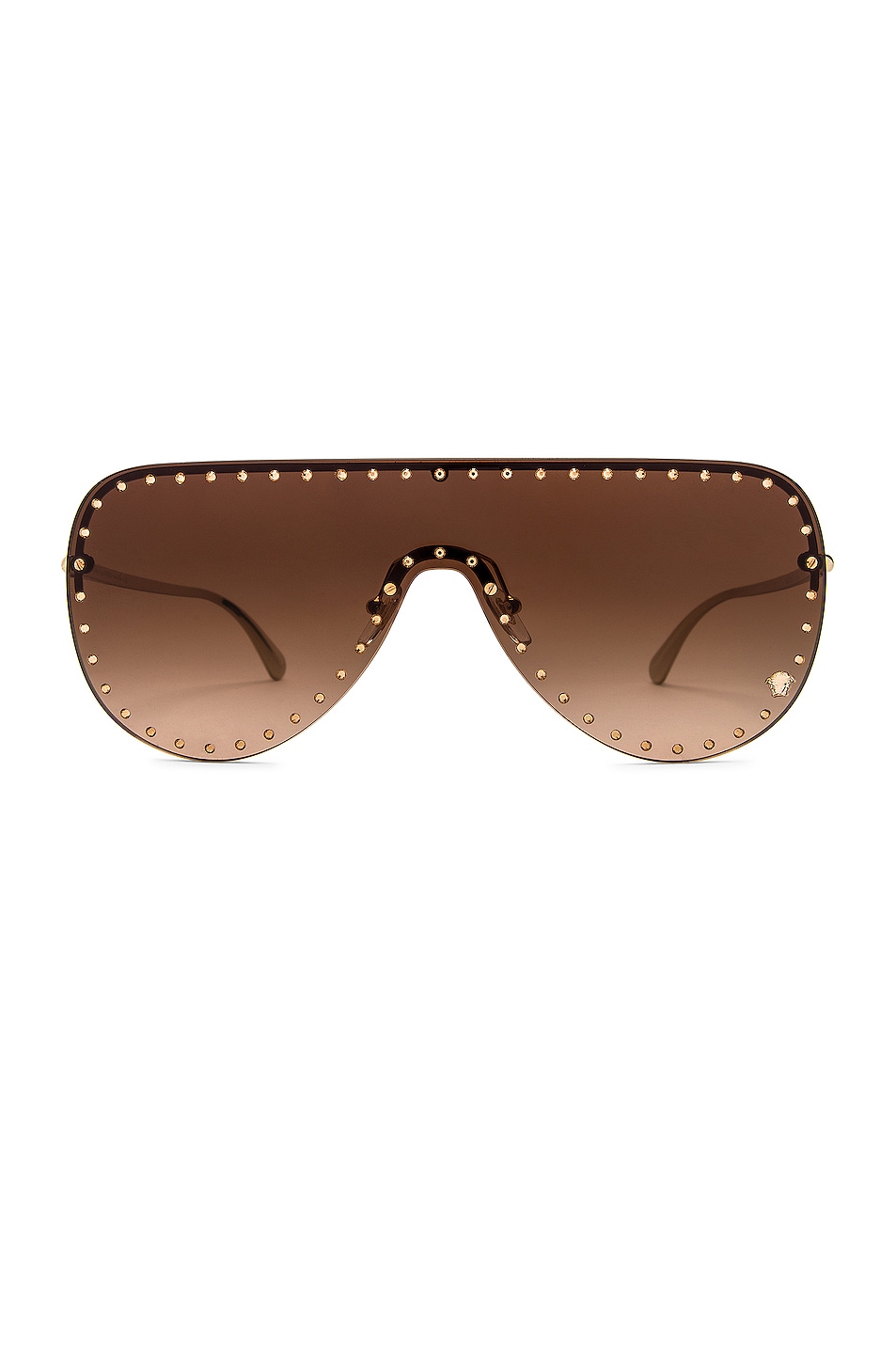 Image 1 of VERSACE Glam Medusa Shield Sunglasses in Pale Gold & Brown Gradient