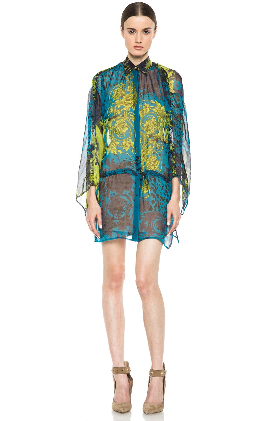 Image 1 of VERSACE Sheer Silk Tunic in Viola & Turquoise