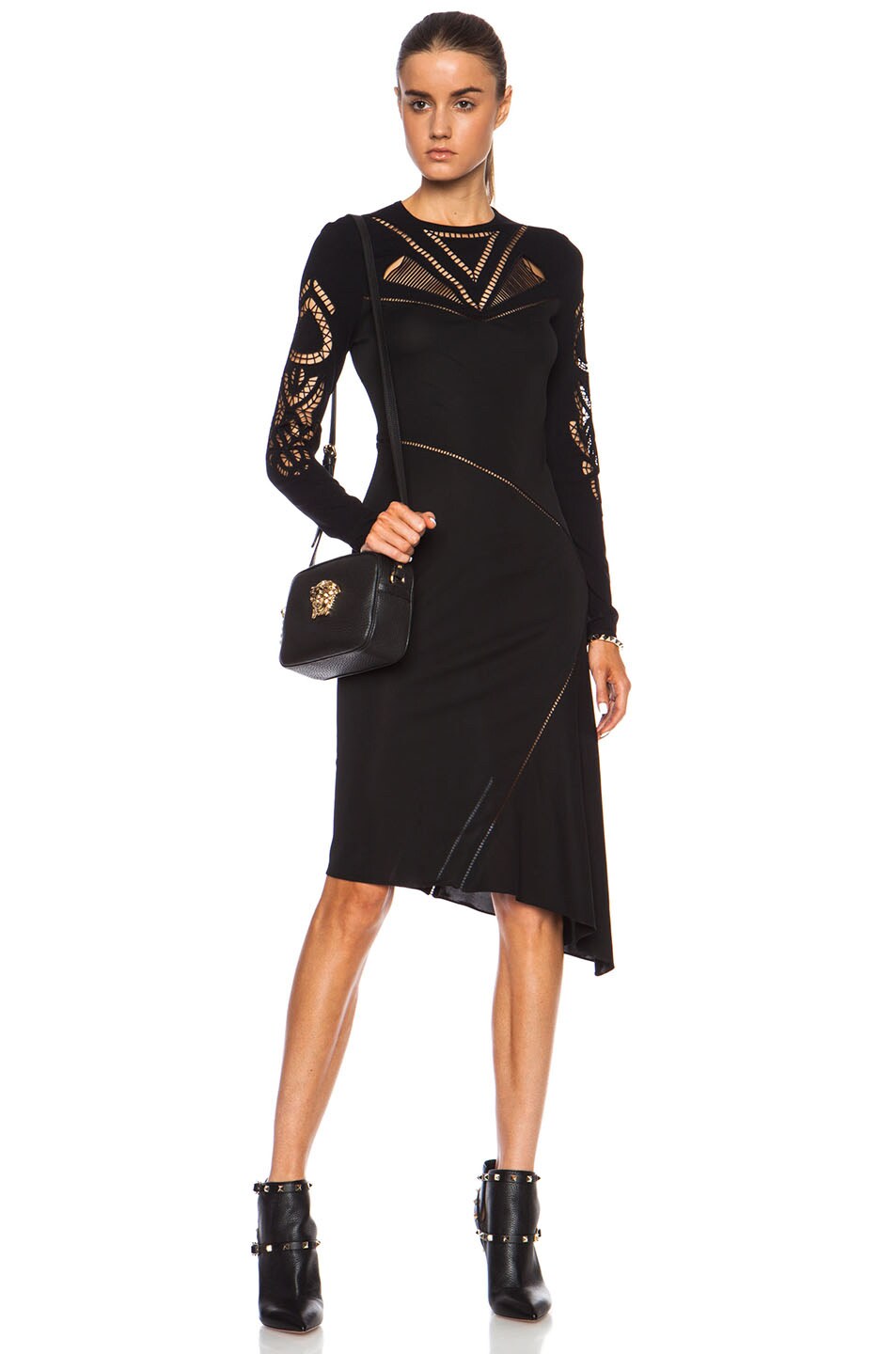 Image 1 of VERSACE Asymmetrical Viscose Dress in Black