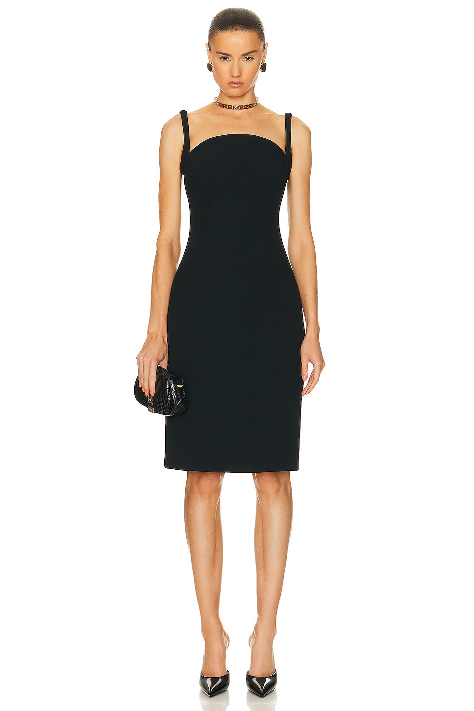 Image 1 of VERSACE Sleeveless Midi Dress in Black