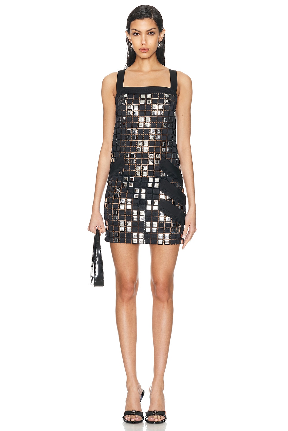 Image 1 of VERSACE Embroidered Mini Dress in Nero