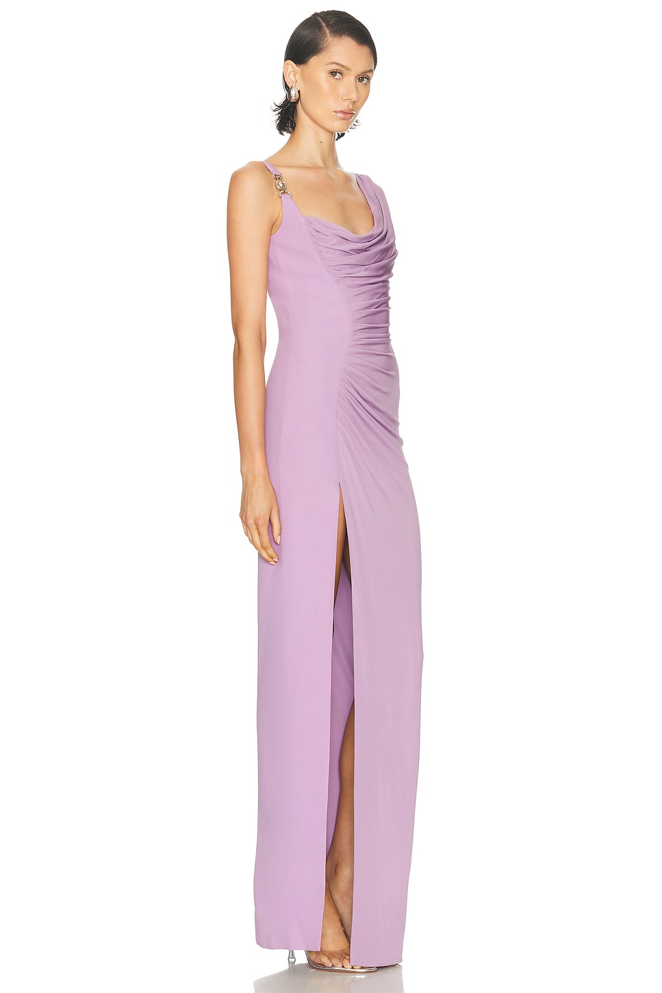 Versace Ruched Jersey Gown In Purple
