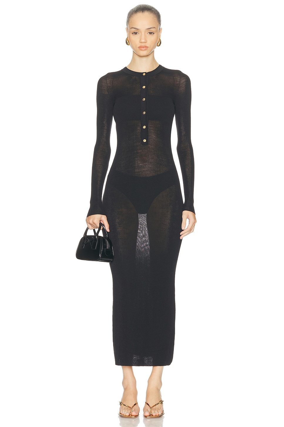 Image 1 of VERSACE Long Sleeve Sheer Dress in Black