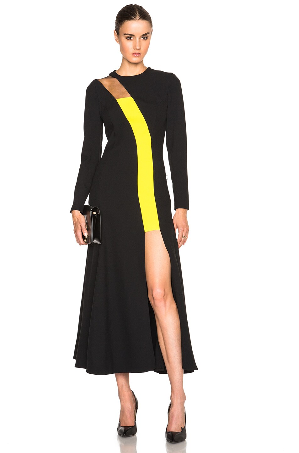 Image 1 of VERSACE Contrast Panel Dress in Black & Yellow
