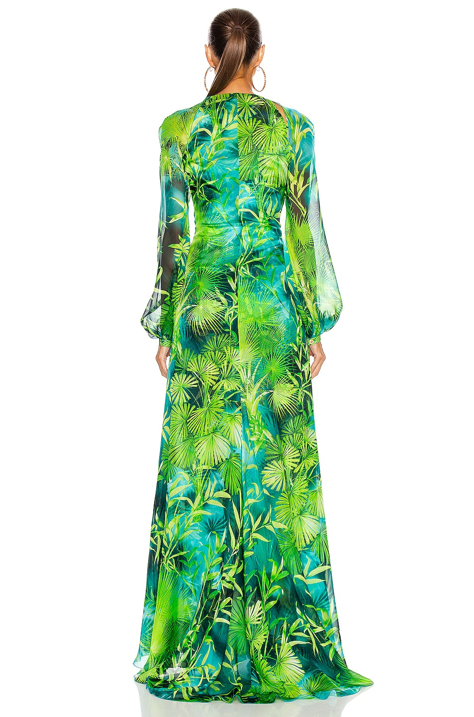 VERSACE Palm Long Sleeve Dress in Green | FWRD