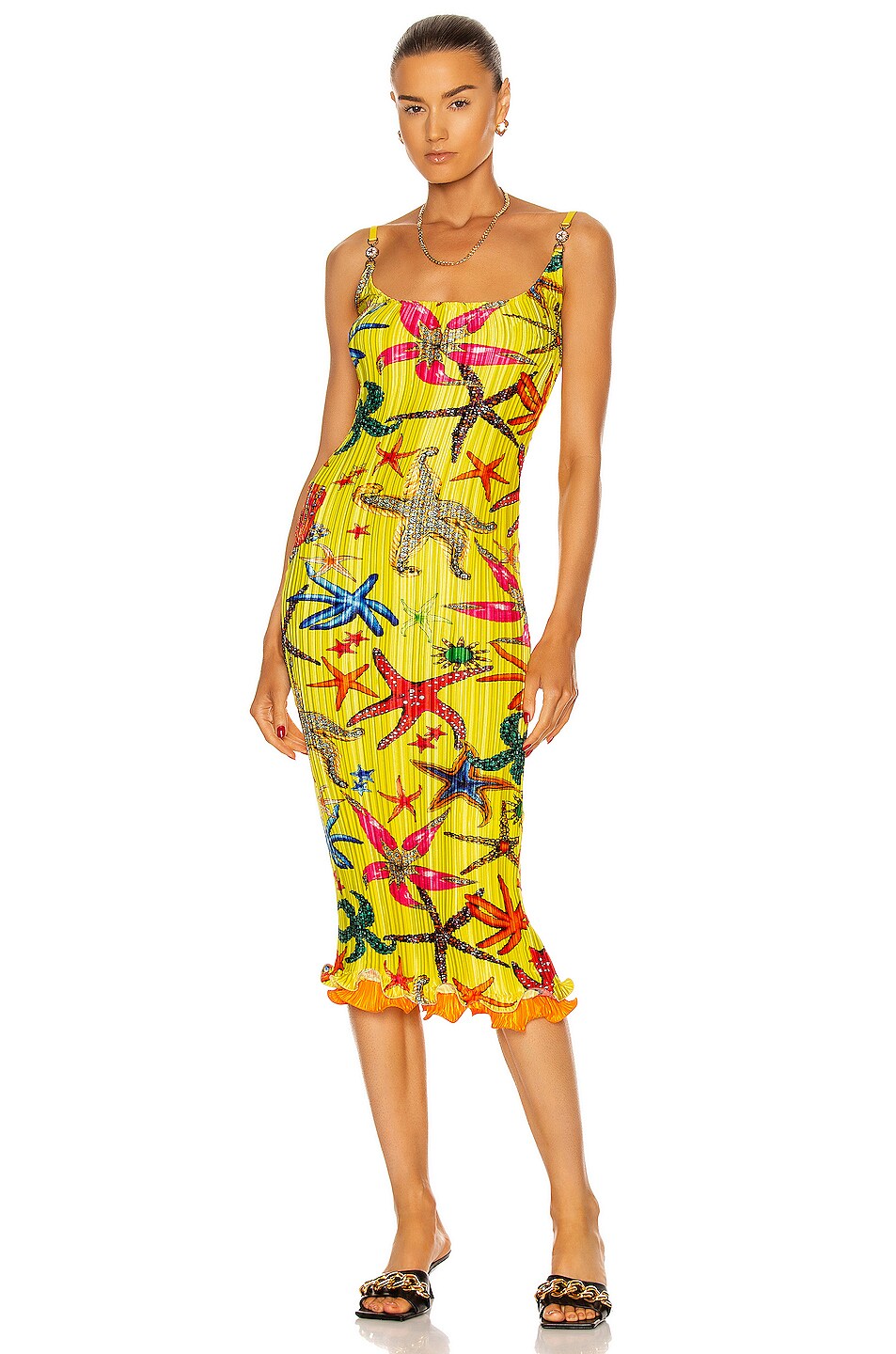 Image 1 of VERSACE Tresor De La Mer Plisse Dress in Giallo & Multicolor