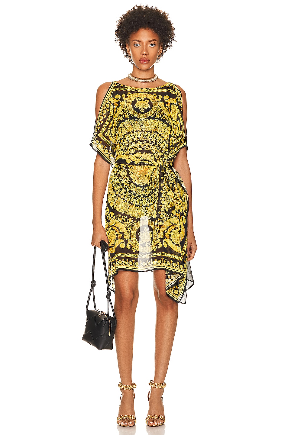 Image 1 of VERSACE Barocco Short Sleeve Dress in Nero & Oro
