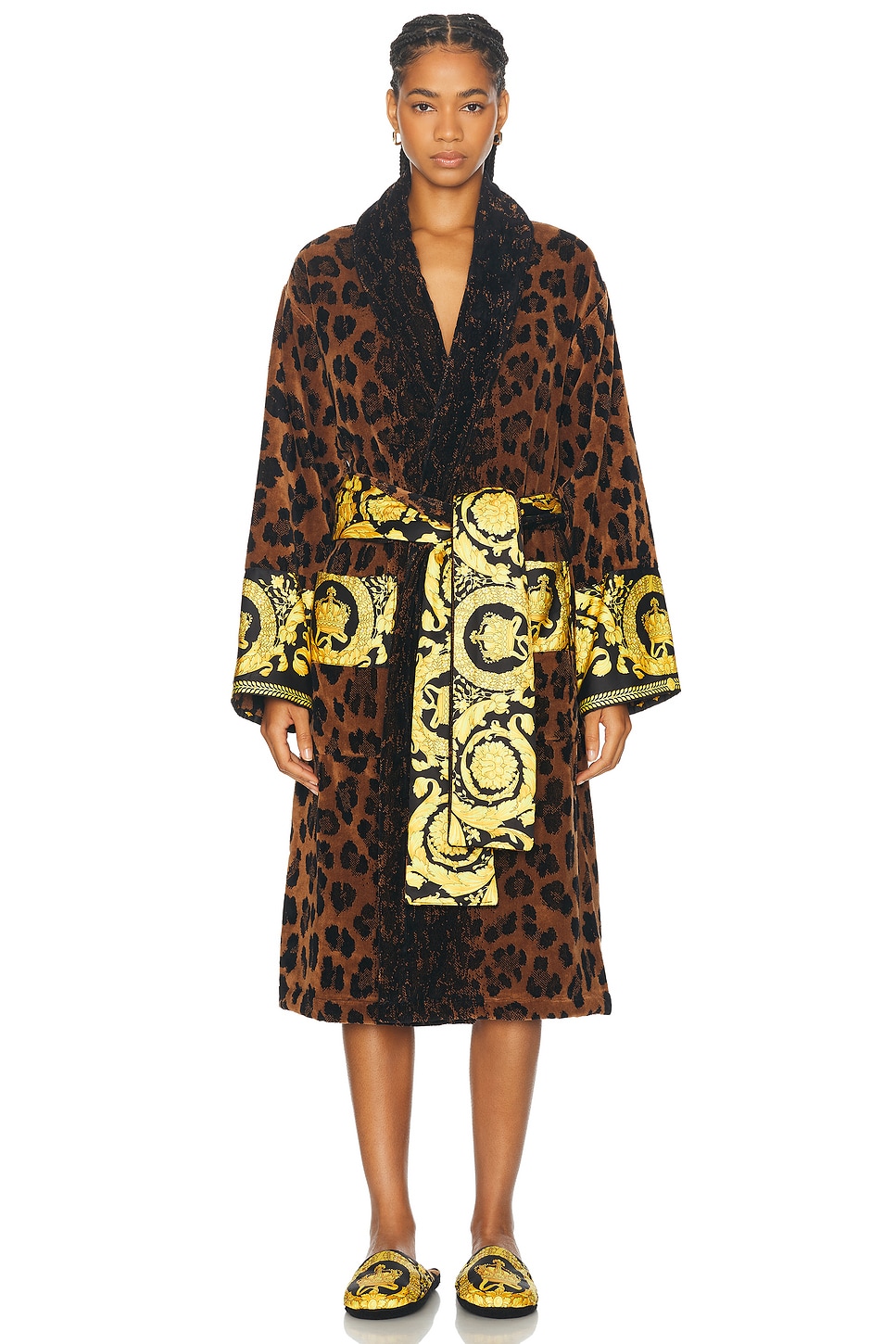 Versace Bathrobe In Chestnut & Gold