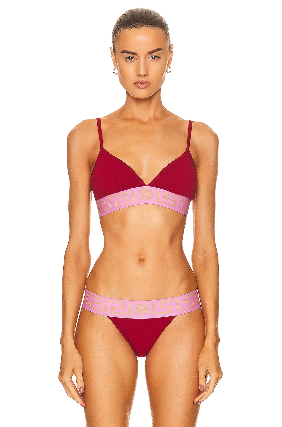Image 1 of VERSACE Iconic Thin Strap Bra in Parade Red & Fuchsia