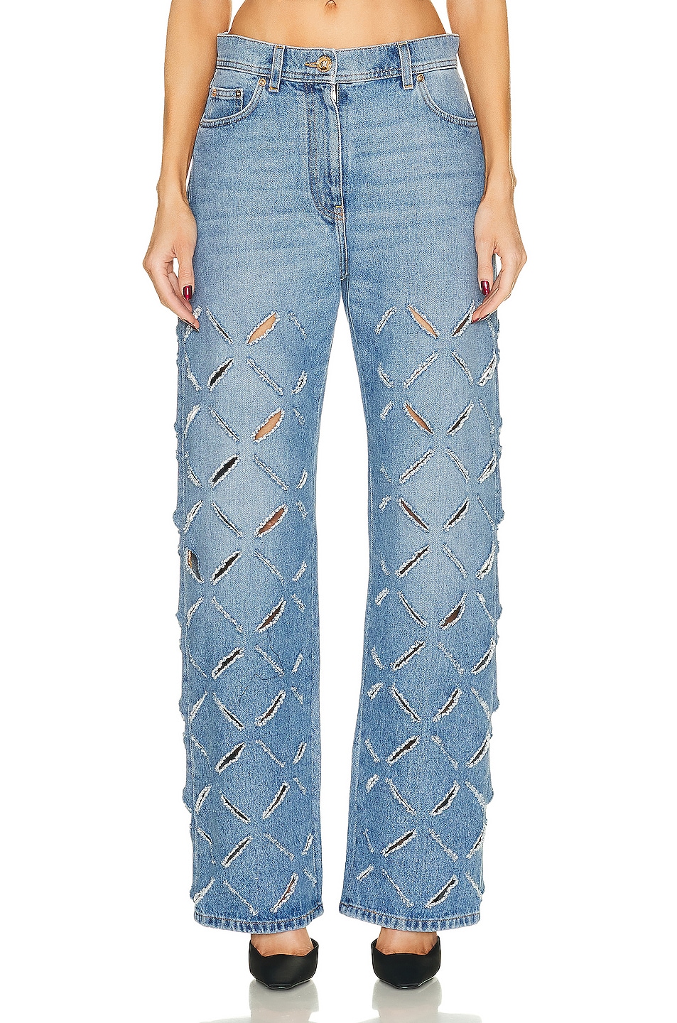 Image 1 of VERSACE Laser Cutting Wide Leg in Light Blue