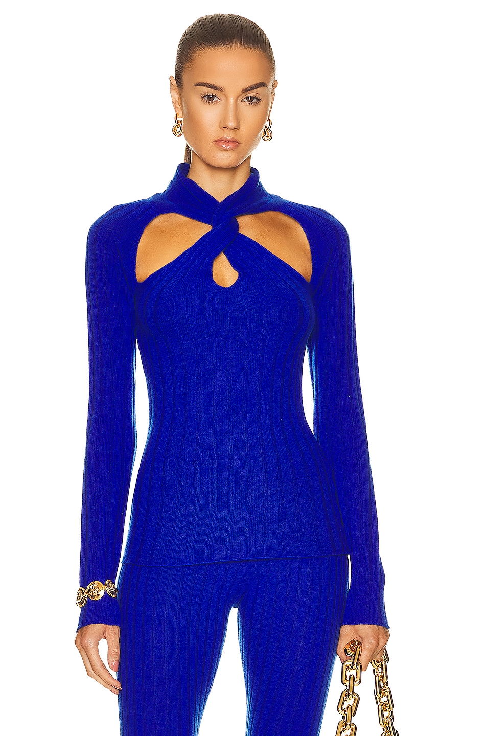 Image 1 of VERSACE Twist Wool Cashmere Sweater in Royal Blue
