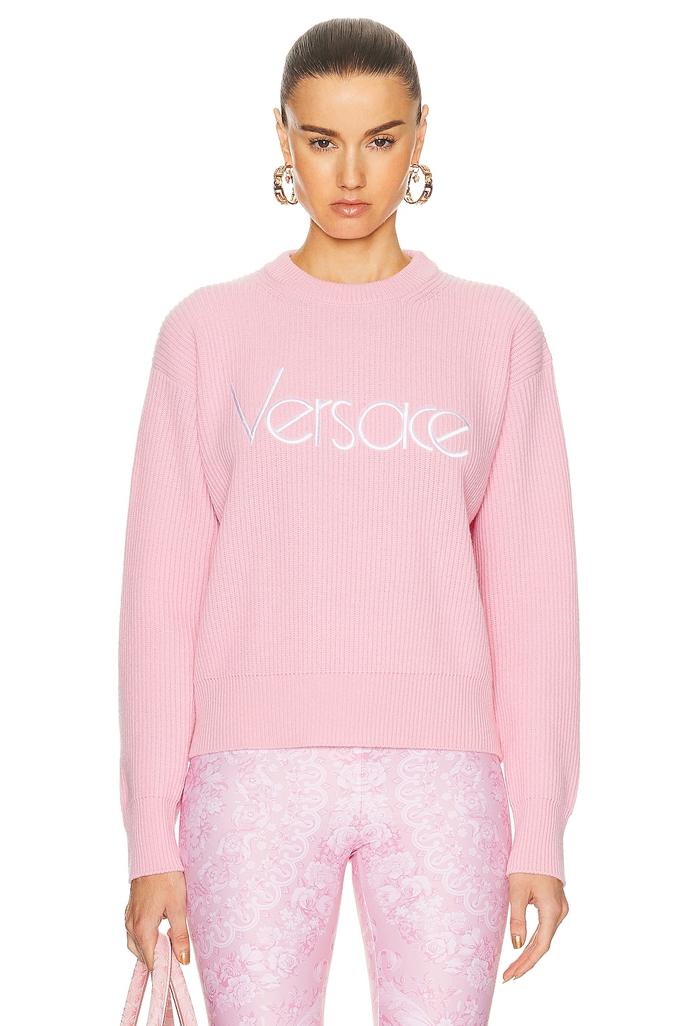 Image 1 of VERSACE 90's Embroidered Knit Sweater in Pale Pink