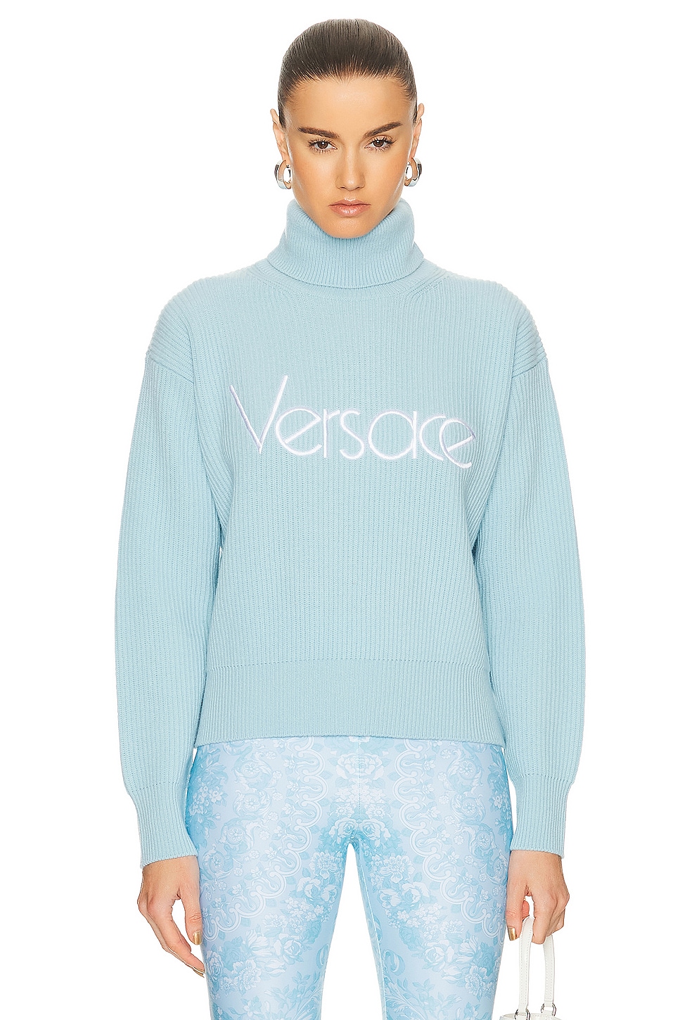 Image 1 of VERSACE 90's Embroidered Knit Sweater in Pale Blue
