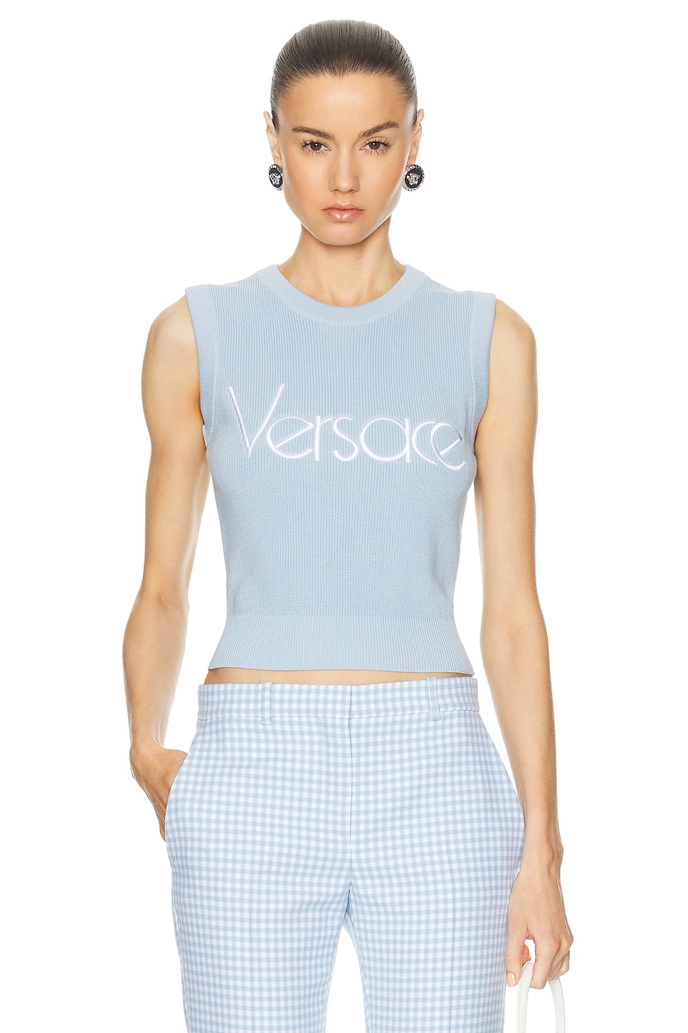 Image 1 of VERSACE Sleeveless Sweater in Pastel Blue