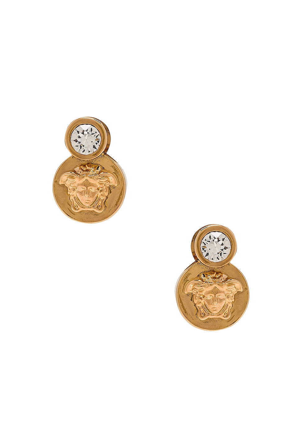 VERSACE Stud Earrings in Gold & Crystal | FWRD