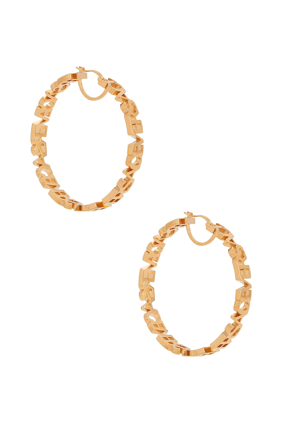 VERSACE Logo Hoop Earrings in Versace Gold FWRD