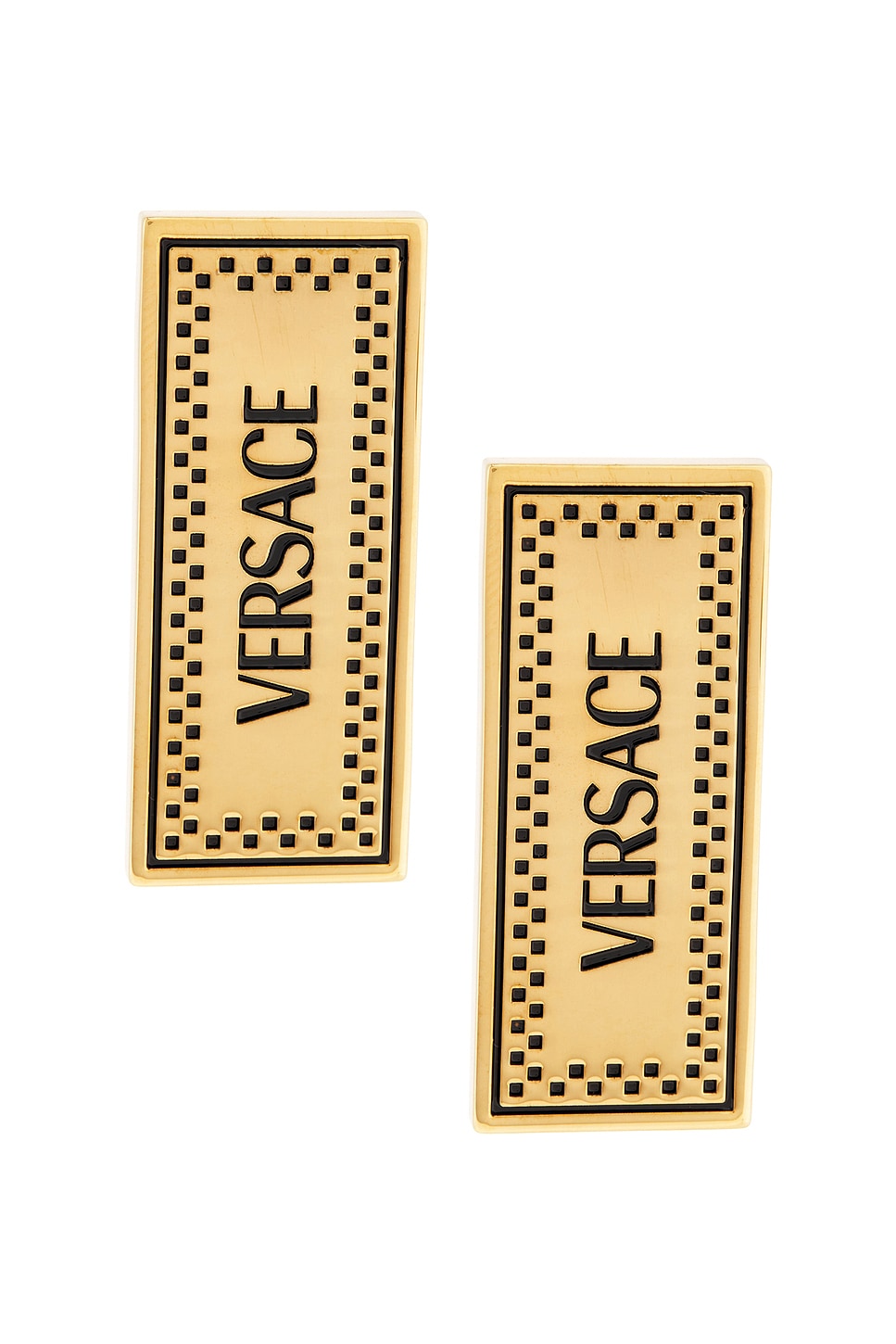 Image 1 of VERSACE Metal Rectangle Earrings in Versace Gold & Black