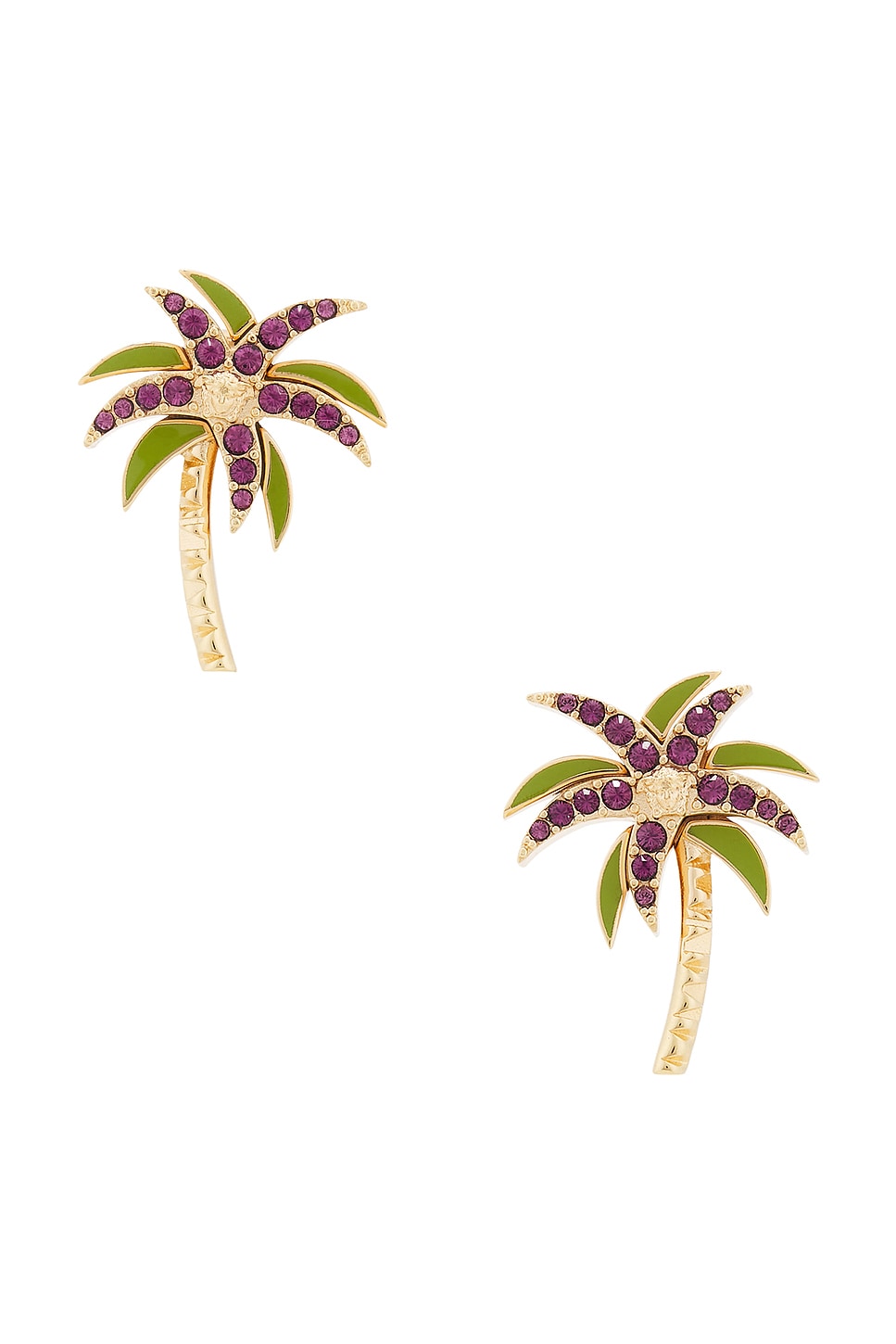 Image 1 of VERSACE Palm Earrings in Versace Gold, Purple, & Green