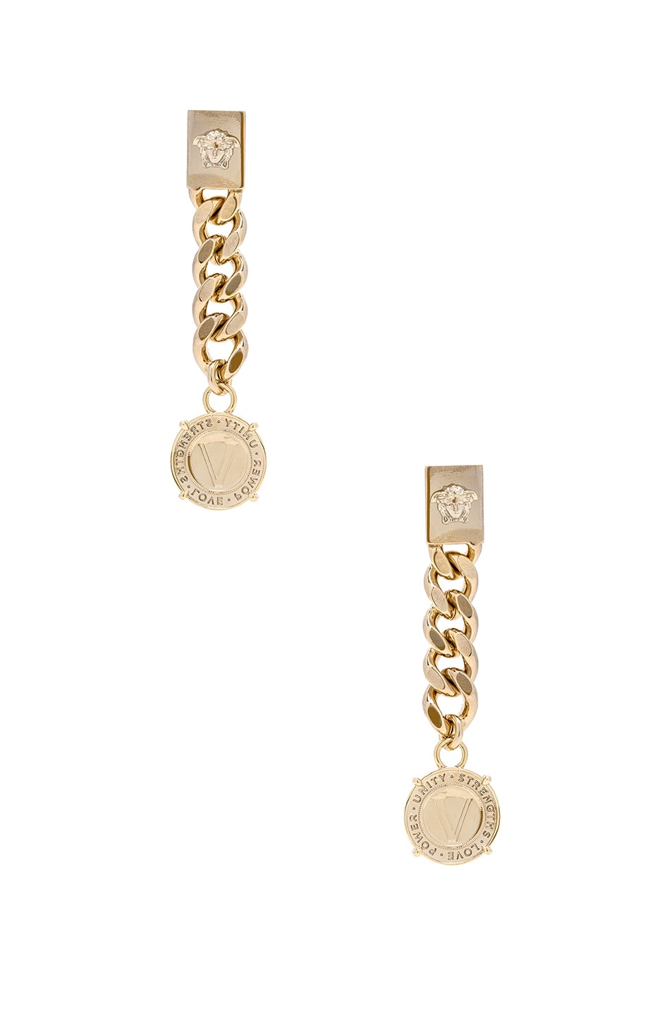 Image 1 of VERSACE Chain Drop Earrings in Light Gold