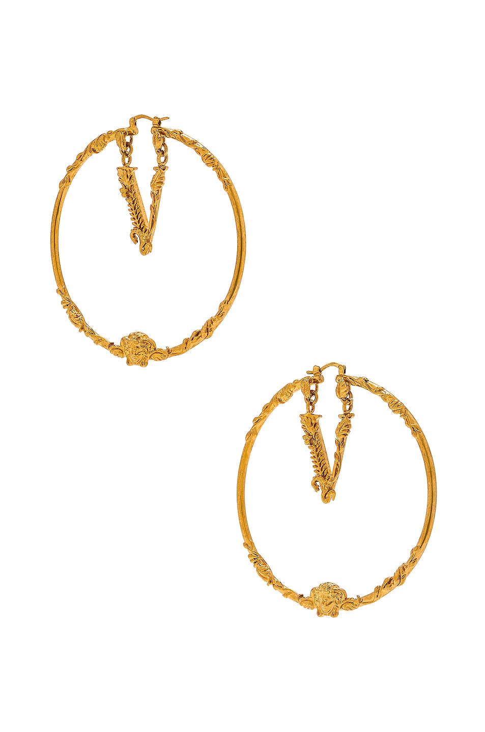 Image 1 of VERSACE V Hoop Earrings in Oro