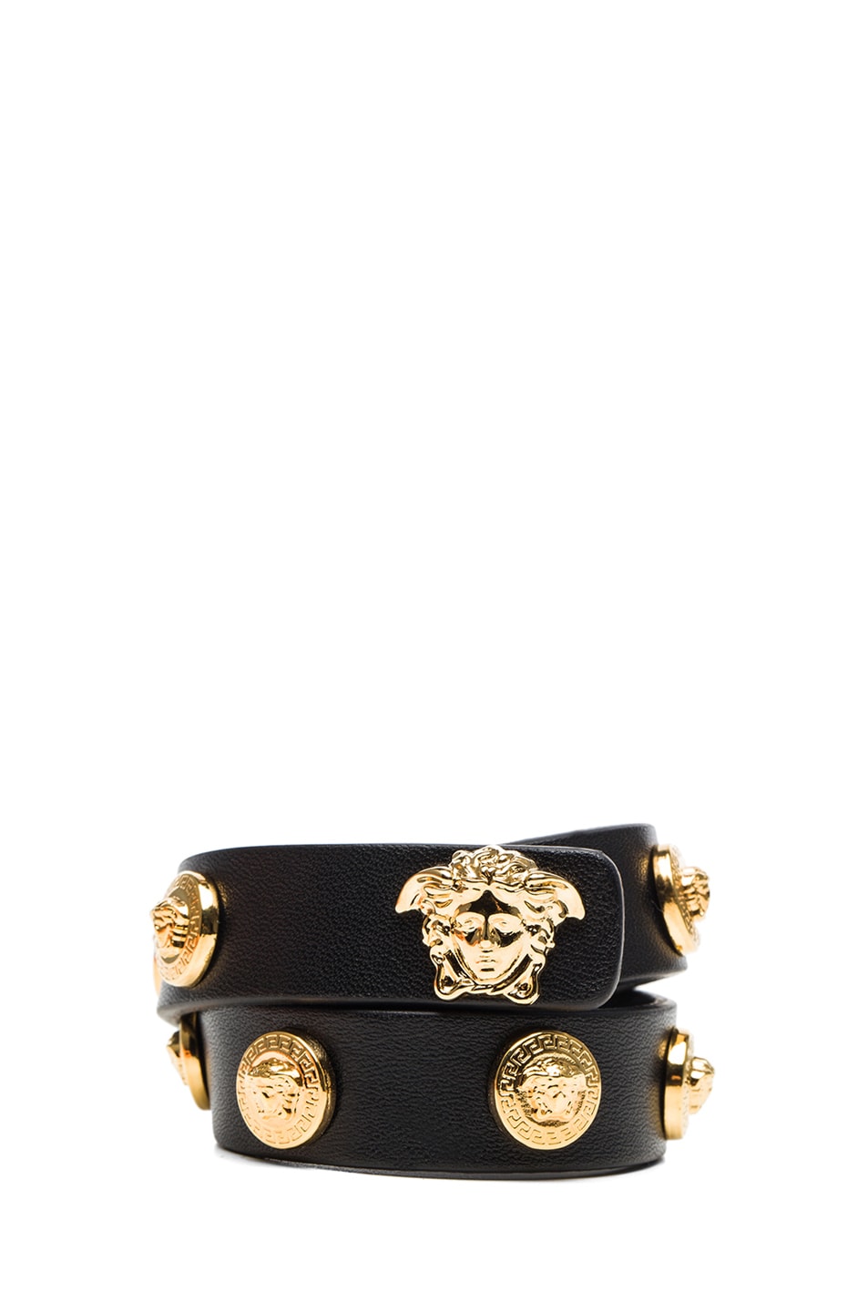 Image 1 of VERSACE Leather Bracelet in Black & Gold