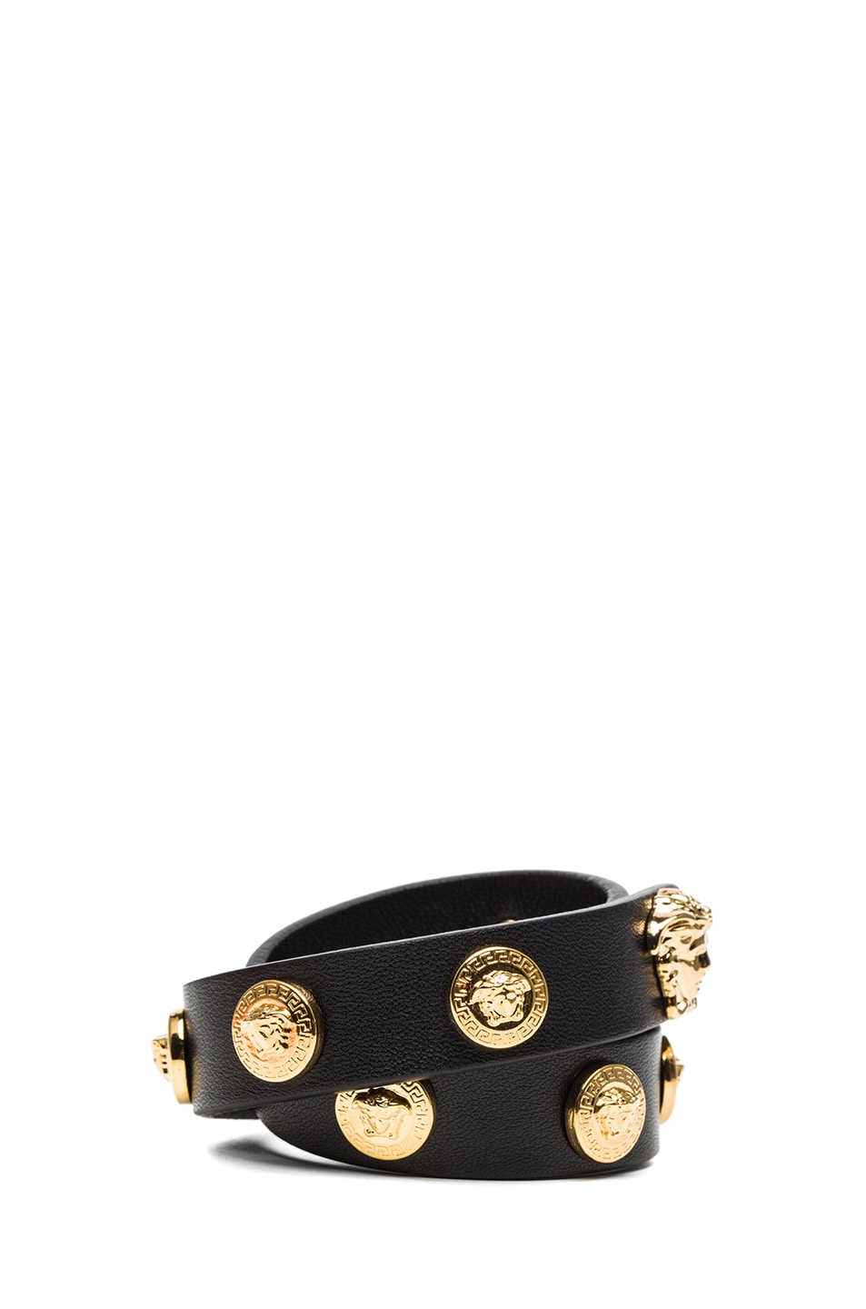 VERSACE Leather Bracelet in Black & Gold | FWRD