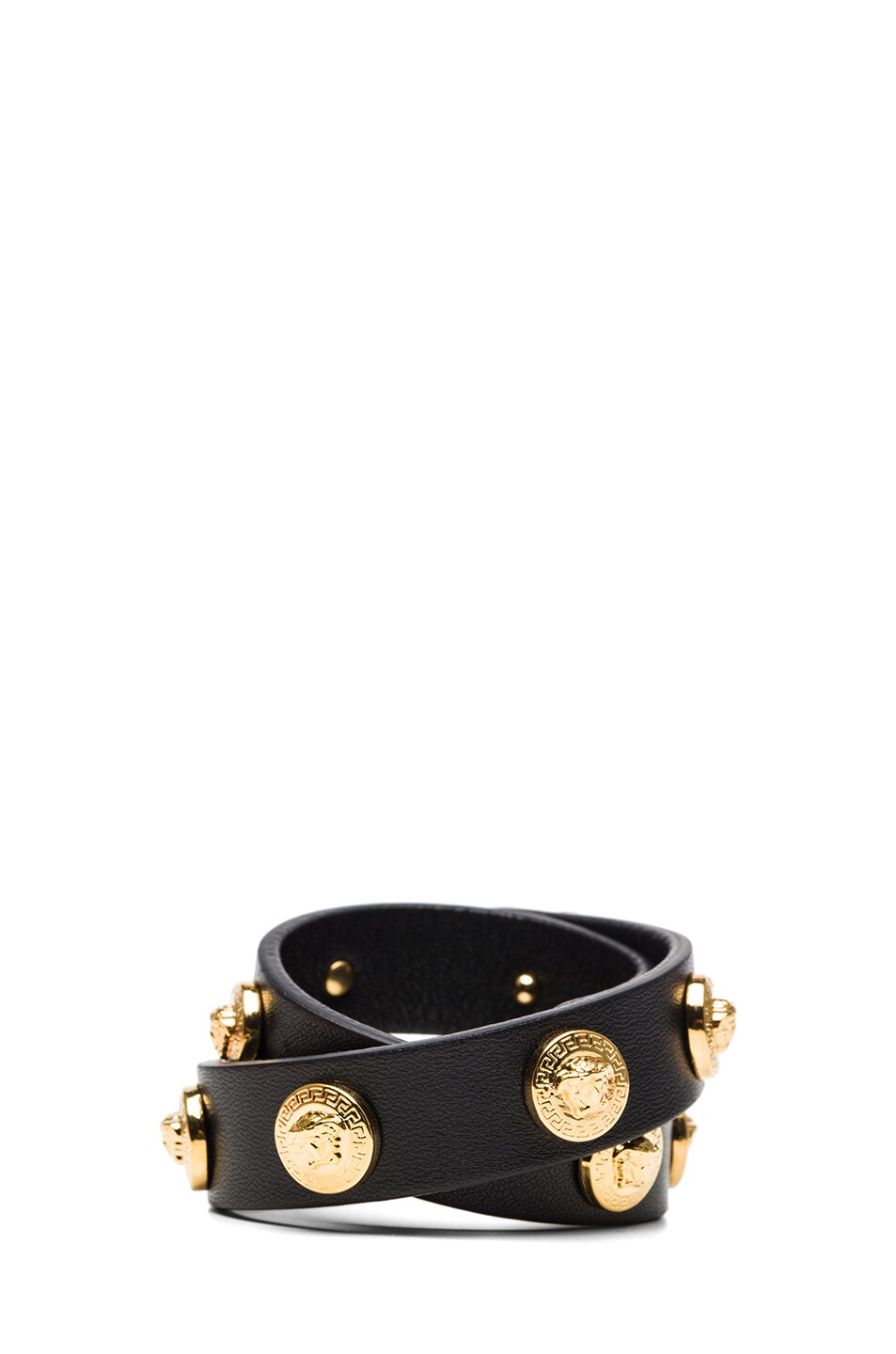 VERSACE Leather Bracelet in Black & Gold | FWRD