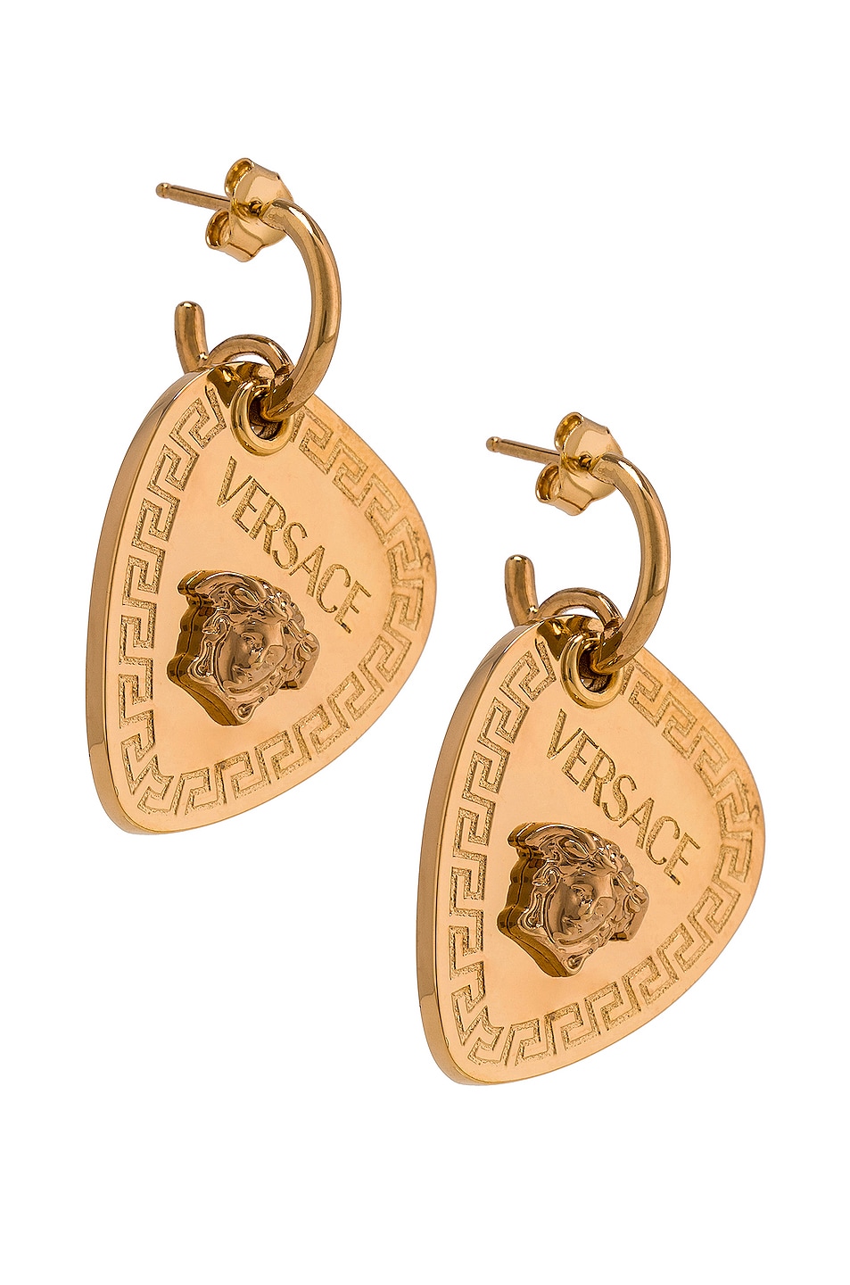 Image 1 of VERSACE Medusa Guitar Pick Earrings in Oro