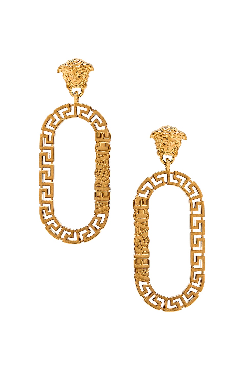 Image 1 of VERSACE Logo Drop Earrings in Oro