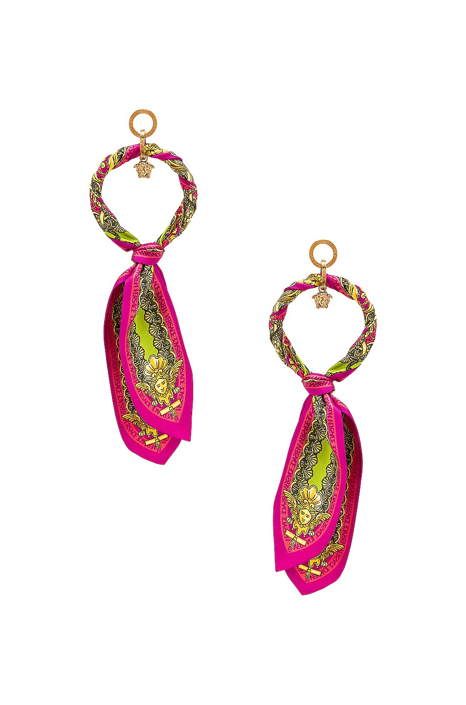 Image 1 of VERSACE Silk Tie Dangle Earrings in Mauvelous & Citron Oro Versace
