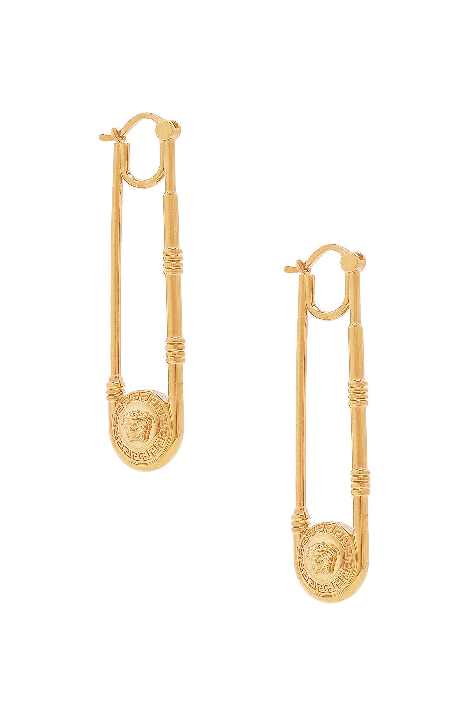 Image 1 of VERSACE Logo Safety Pin Earrings in Oro