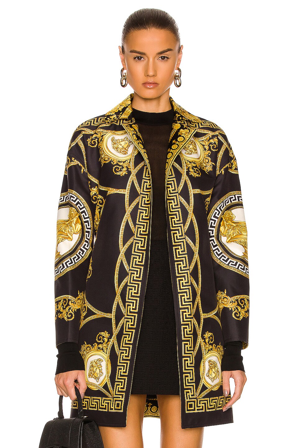 Image 1 of VERSACE Reversible Trench Coat in Black & Gold
