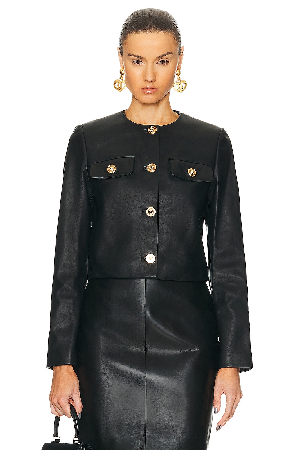 Image 1 of VERSACE Plonge Leather Jacket in Black
