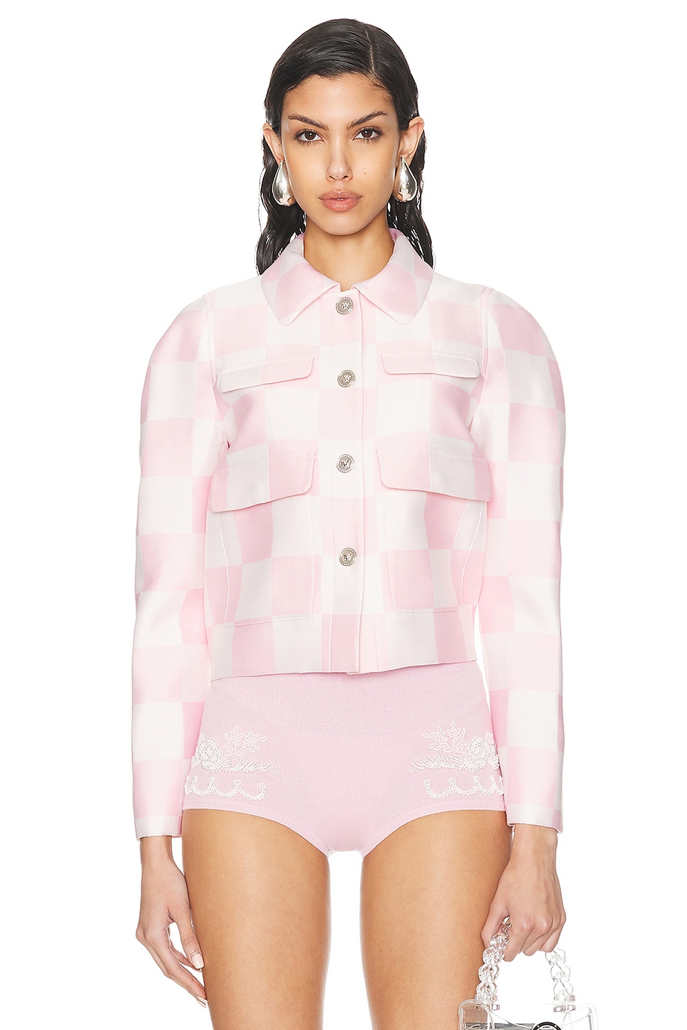 Image 1 of VERSACE Silk Jacket in Pastel Pink & White