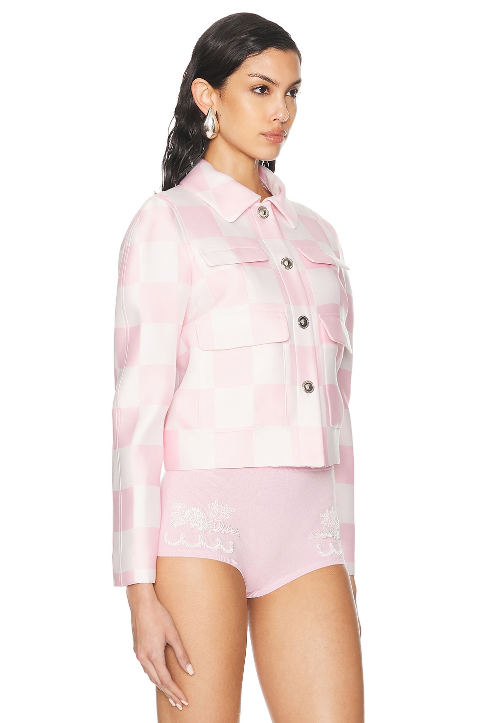 Shop Versace Silk Jacket In Pastel Pink & White