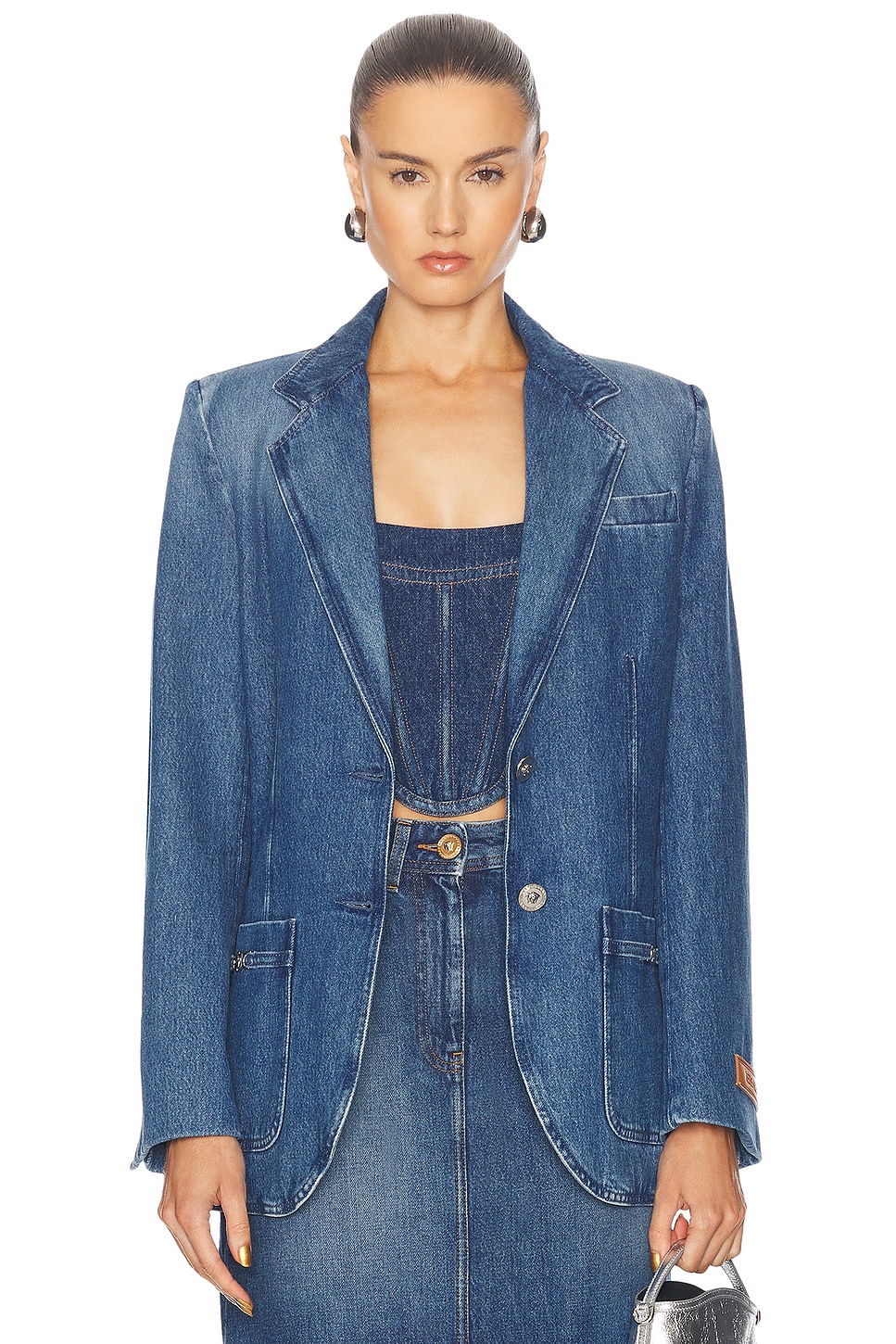 Image 1 of VERSACE Denim Blazer in Blu Medio