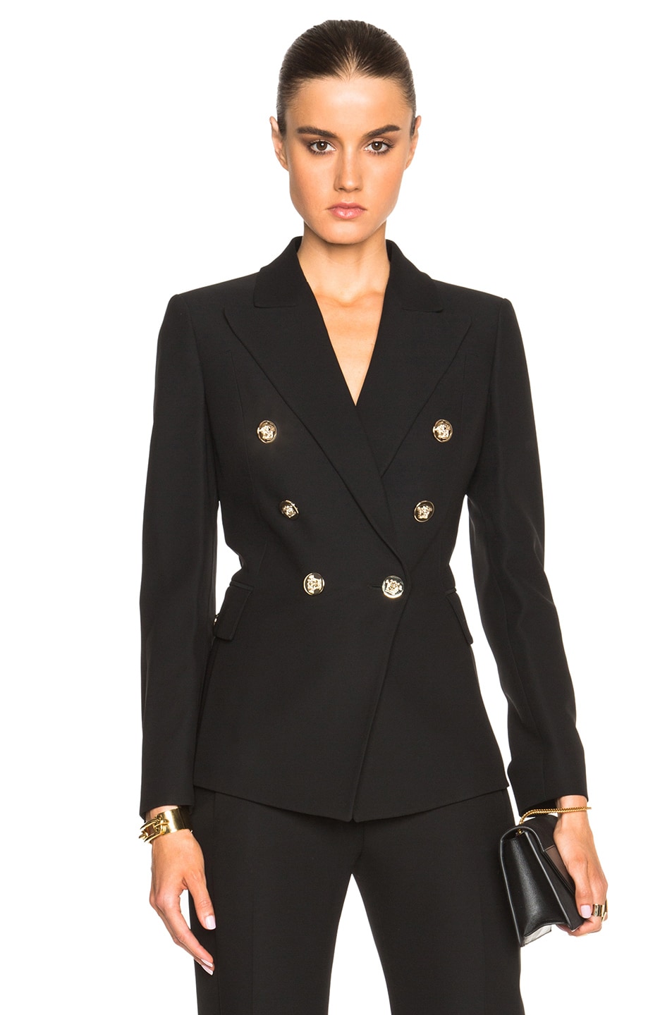 Image 1 of VERSACE Wide Lapel Double Breasted Blazer in Black