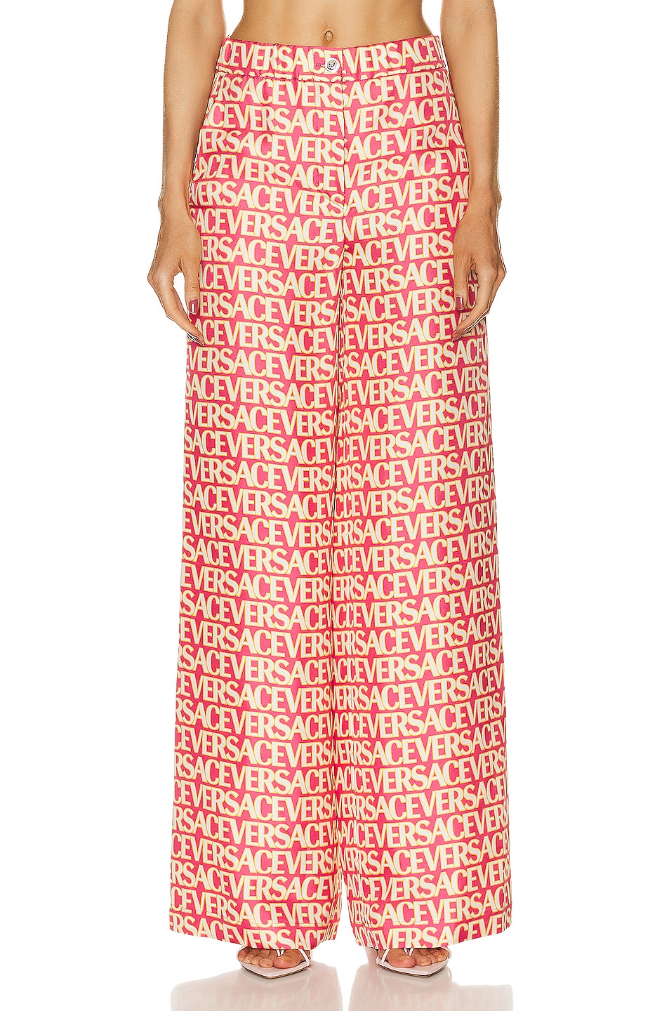 Image 1 of VERSACE All Over Logo Pant in Fuchsia & Ivory
