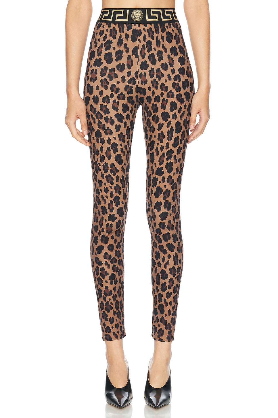 Image 1 of VERSACE Leopard Leggings in Chestnut & Gold