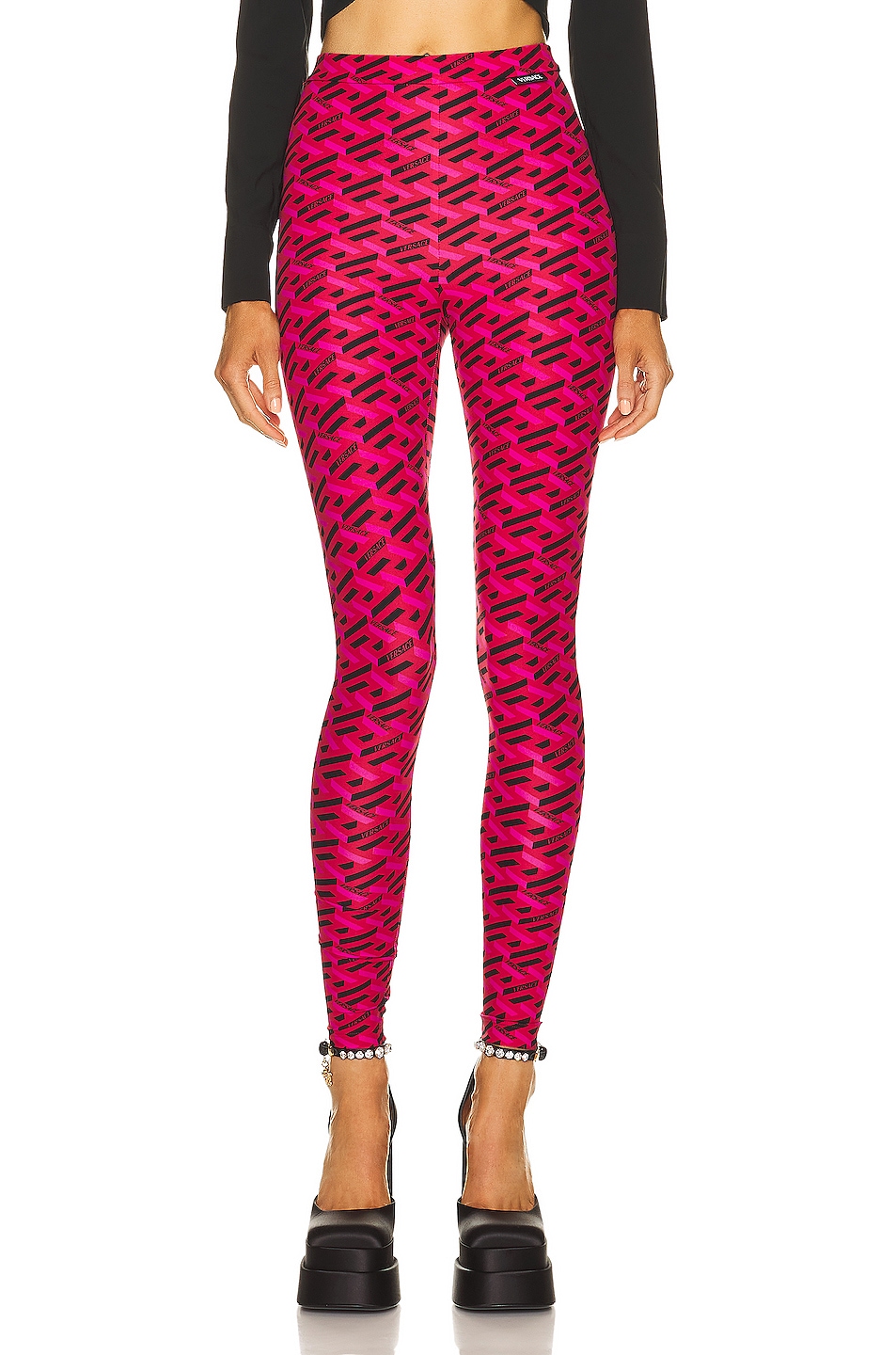 Image 1 of VERSACE Monogram Jersey Pant in Parade Red & Fuchsia