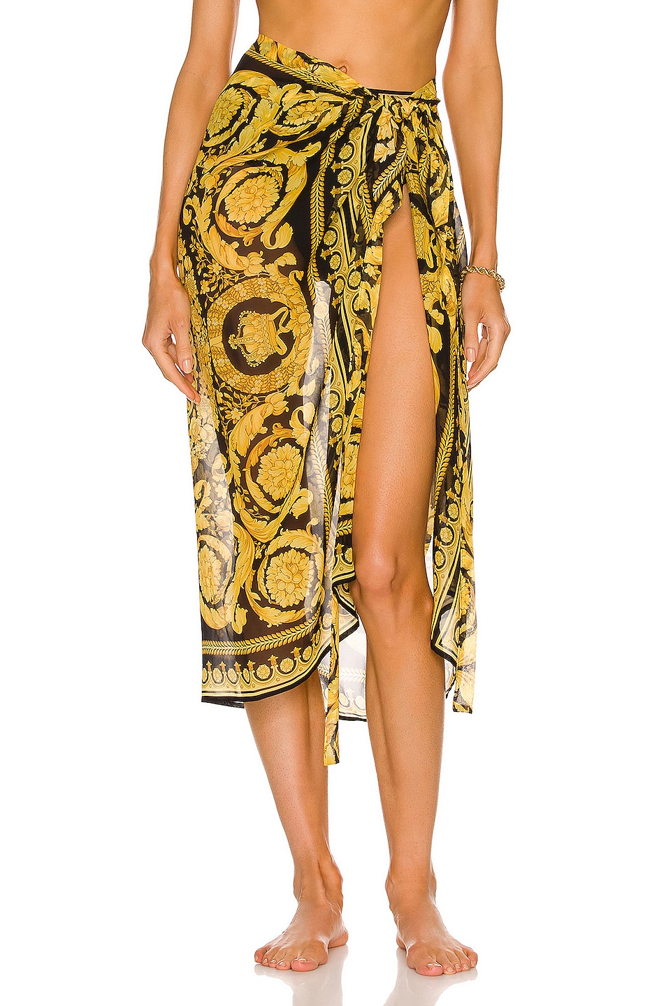 Image 1 of VERSACE Barocco Wrap Skirt in Nero & Oro