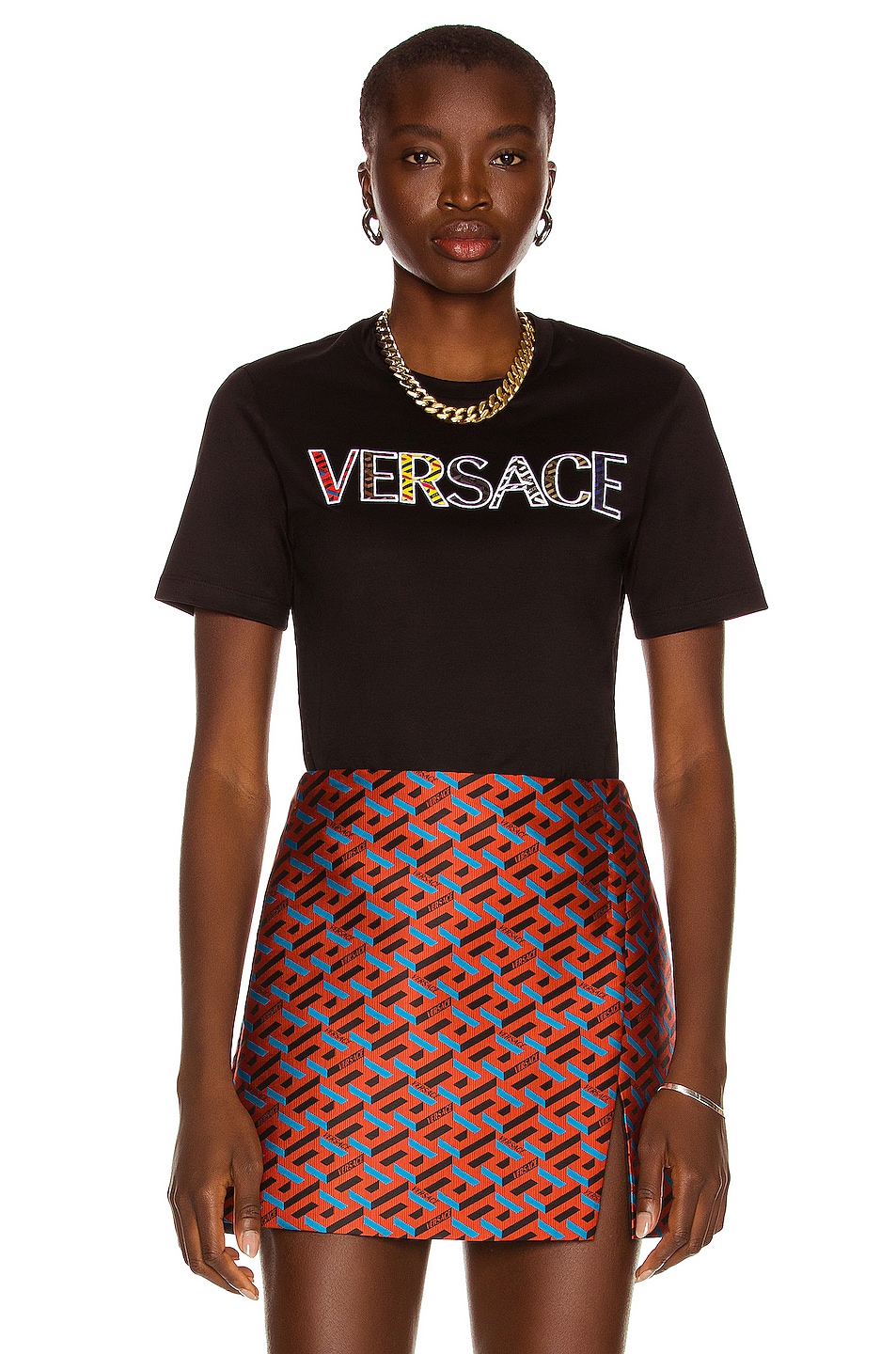 Image 1 of VERSACE Logo T-Shirt in Nero & Multicolor
