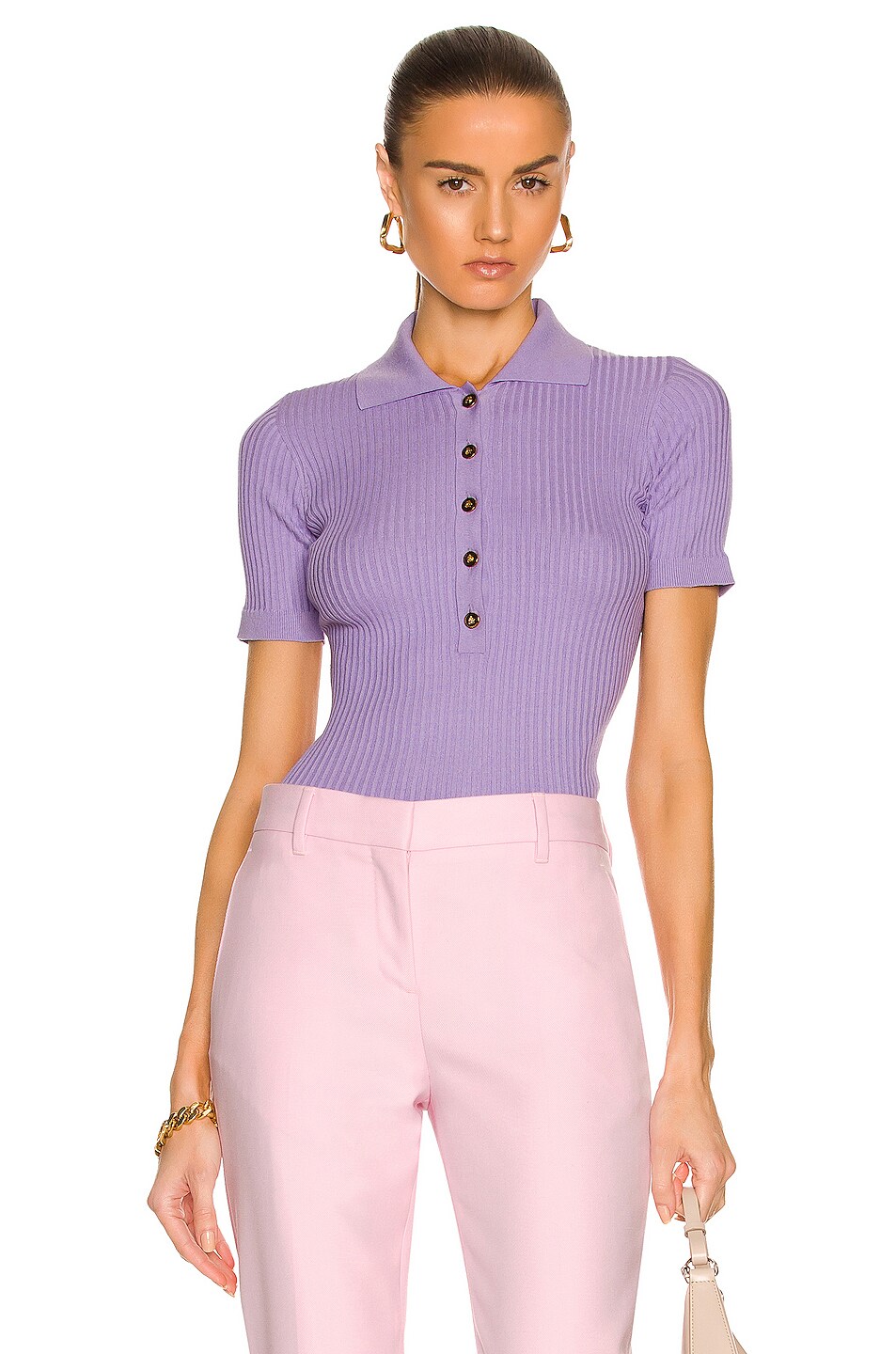 Image 1 of VERSACE Knit Polo Top in Orchid