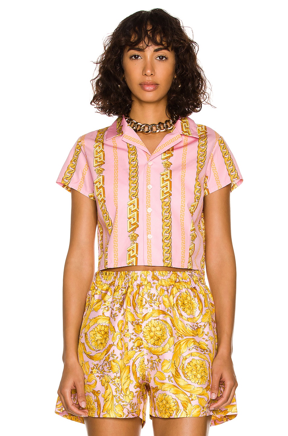 Image 1 of VERSACE Chain Short Sleeve Top in Candy & Oro