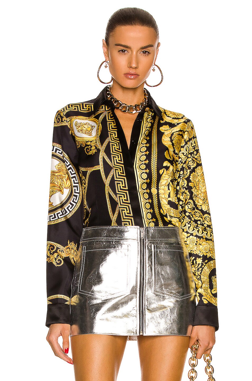 Image 1 of VERSACE Coupe Des Dieux Silk Twill Shirt in Black & Gold