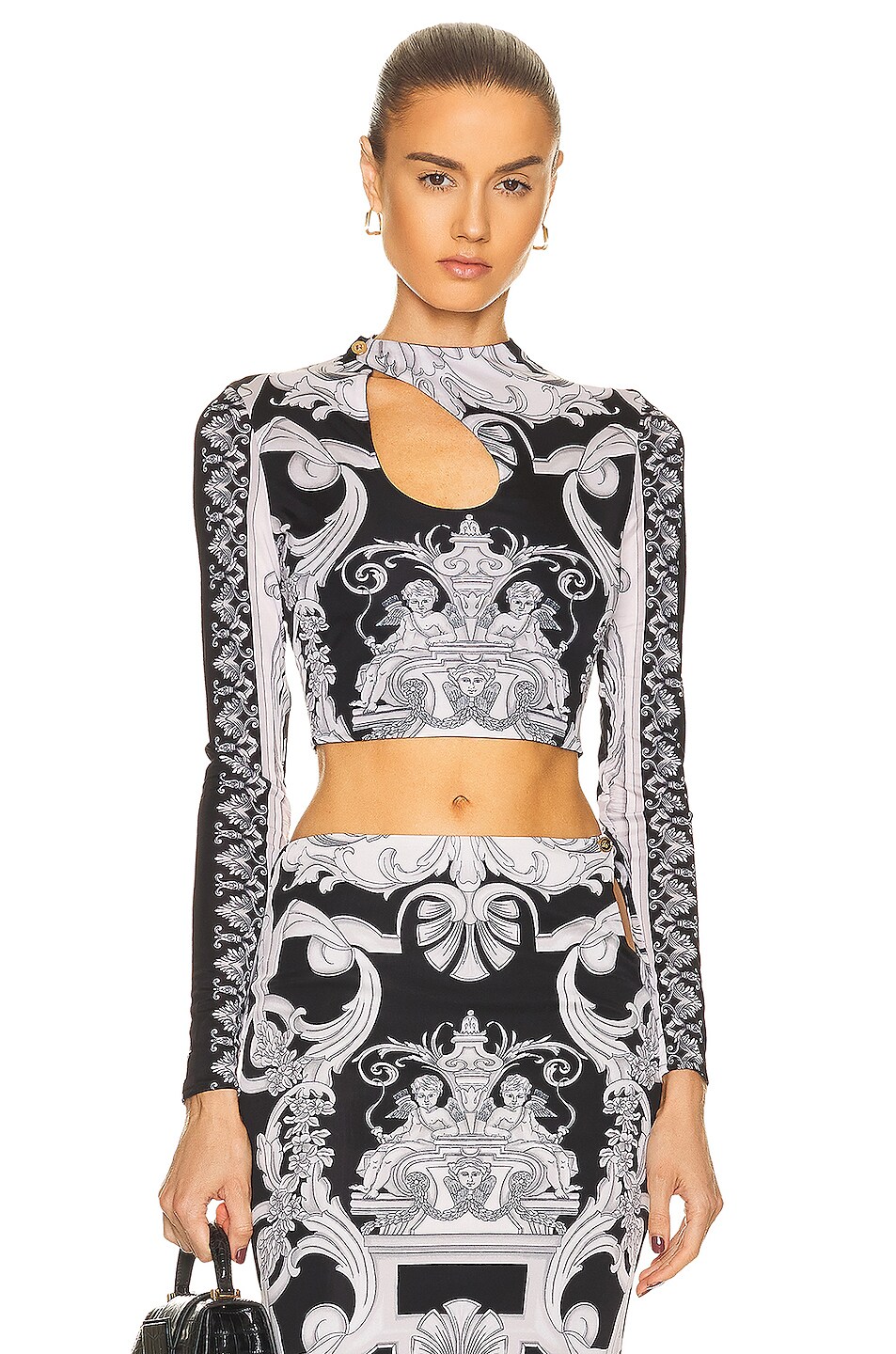 Image 1 of VERSACE Silver Baroque Long Sleeve Top in Nero & Bianco