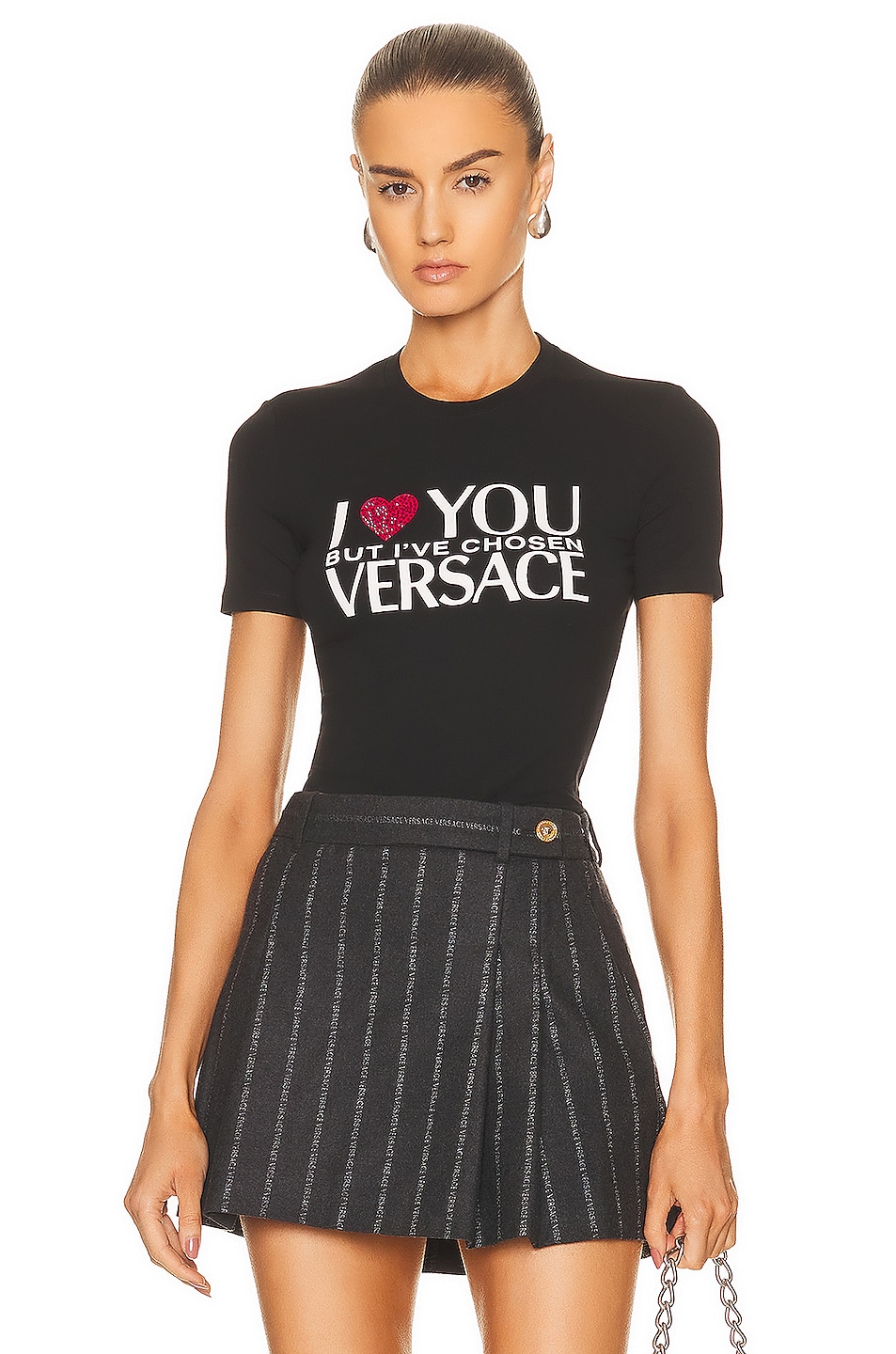 Image 1 of VERSACE I Love You Jersey T-Shirt in Nero