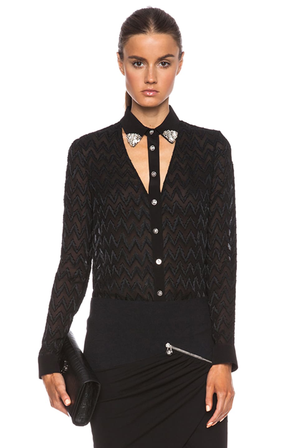Image 1 of VERSACE Cutout Blouse with Embellished Collar in Black