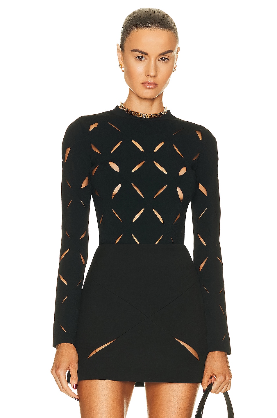 Image 1 of VERSACE Slashes Long Sleeve Top in Nero